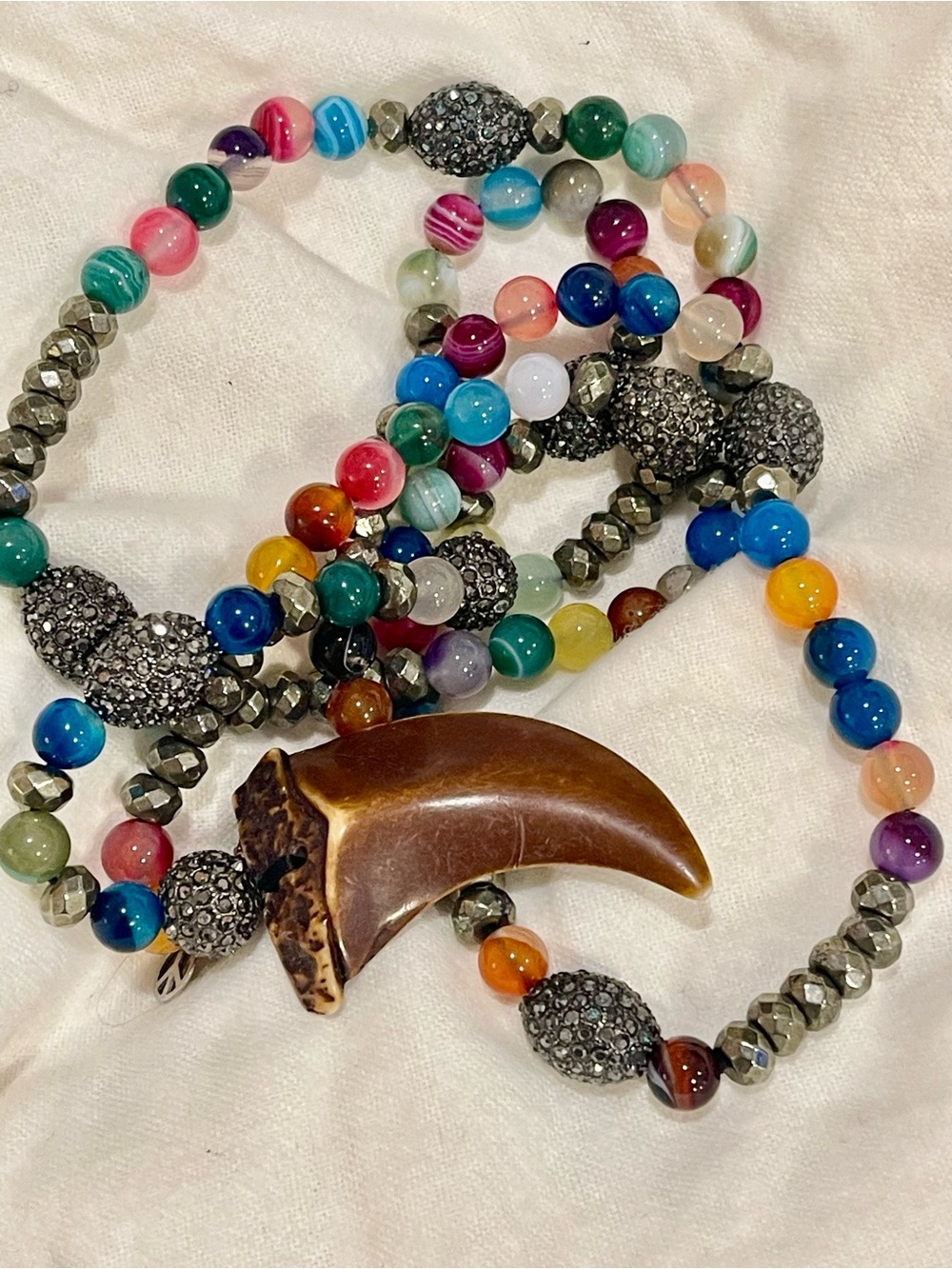 Bloomingdale's Brown Tooth Pendant Beaded Necklace
